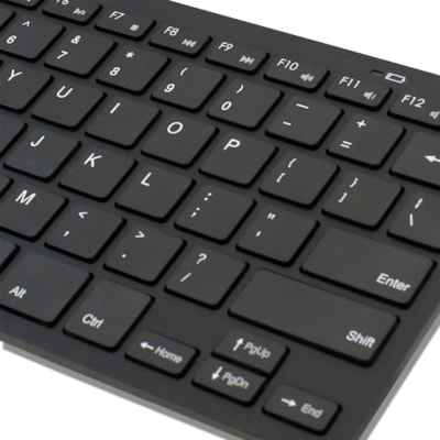 Adesso Bluetooth Wireless SlimTouch Mini Keyboard - Wireless Connectivity - Bluetooth - 30 ft (9144 mm) - USB Interface - 78 Key(s) - English (US) - QWERTY Layout - iPad - Windows - Scissors Keyswitch - AAA Battery Size Supported - Black  Wireless Mini Keyboard  Low P rofile Scissors Swit
