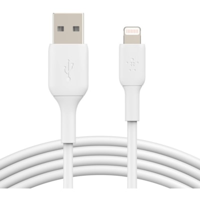Belkin BoostCharge Lightning to USB-A Cable (2 meter / 6.6 foot, White) - 6.6 ft Lightning/USB Data Transfer Cable for Notebook, Power Bank, iPhone, iPad, iPad Pro - First End: 1 x Lightning Male - Second End: 1 x USB Type A Male - MFI - White  