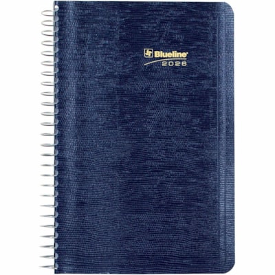 Blueline 2026 Essential 12-Month Daily Planner - January to December - 8" x 5" - Navy Blue - Bilingual - Daily - 12 Month - January 2026 to December 2026 - 7:00 AM to 7:30 PM - Half-hourly - 1 Day Single Page Layout - 5" (127 mm) x 8" (203.20 mm) Sheet Size - Spiral Bound - Blue - Paper - 8" (203 mm  