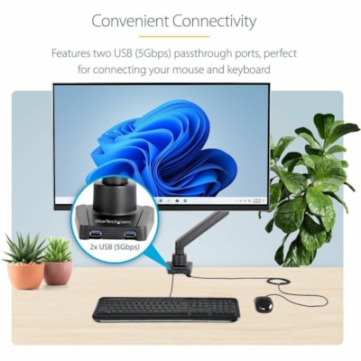 StarTech.com Desk Mount Monitor Arm with 2x USB 3.0 ports, for VESA Display up to 34" (17.6lb/8kg) , C-Clamp/Grommet, Mechanical Spring - VESA 75x75/100x100mm heavy duty single monitor arm for 32in (16:9) or 34in (21:9/ultrawide) display up to 8kg; 2 USB-A 3.0 passthrough ports - Tilt/Swivel - Full   MNT 