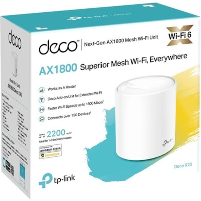TP-Link Deco X20 Wi-Fi 6 IEEE 802.11ax Ethernet Wireless Router - Dual Band - 2.40 GHz ISM Band - 5 GHz UNII Band - 2 x Antenna(2 x Internal) - 225 MB/s Wireless Speed - 1 x Network Port - 1 x Broadband Port - Gigabit Ethernet - Desktop  WRLS 