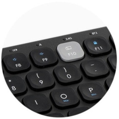 Kensington Multi-Device Dual Wireless Compact Keyboard - Wireless Connectivity - Bluetooth/RF - 2.40 GHz - USB Interface - Multimedia Hot Key(s) - Computer, Tablet, Smartphone - Windows, Mac OS, iOS, ChromeOS - Scissors Keyswitch - AAA Battery Size Supported - Black pact Keyboard - Black 