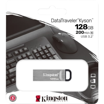 Kingston DataTraveler Kyson 128GB USB 3.2 (Gen 1) Type A Flash Drive - 128 GB - USB 3.2 (Gen 1) Type A - 200 MB/s Read Speed - 60 MB/s Write Speed - 5 Year Warranty 128GB USB 3.2 METAL 