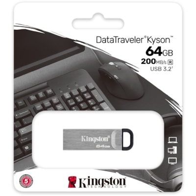 Kingston DataTraveler Kyson 64GB USB 3.2 (Gen 1) Type A Flash Drive - 64 GB - USB 3.2 (Gen 1) Type A - 200 MB/s Read Speed - 5 Year Warranty 64GB USB 3.2 METAL 