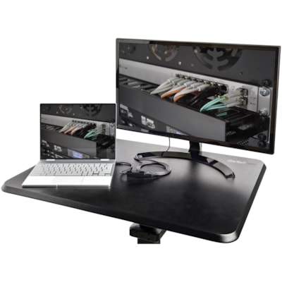 StarTech.com Mobile Standing Desk - Portable Sit-Stand Ergonomic Height Adjustable Cart on Wheels - Rolling Computer/Laptop Workstation - Sit-stand cart is easily movable; Stable base w/ lockable front wheels - Mobile standing desk with large 24x31.5in surface - 11lb Lift capacity - Easy to clean po le; Stable base w/ lockable fr ont wheels - Mobile