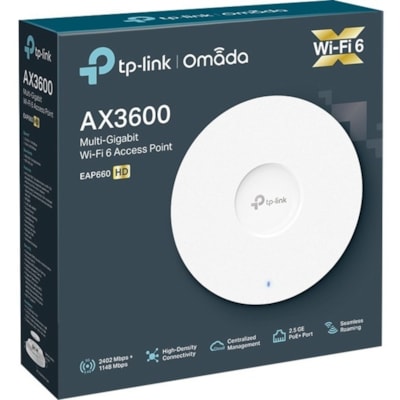 TP-Link EAP660 HD Dual Band 802.11ax 3.52 Gbit/s Wireless Access Point - Indoor - White - 2.40 GHz, 5 GHz - Internal - MIMO Technology - 1 x Network (RJ-45) - 2.5 Gigabit Ethernet - 21.50 W - Ceiling Mountable, Wall Mountable  