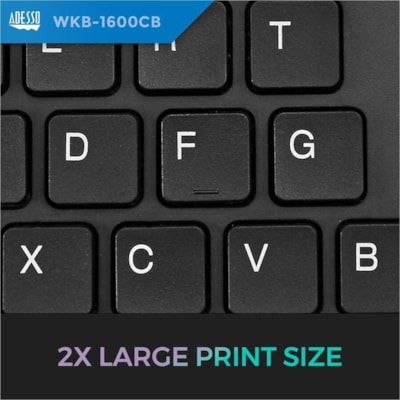 Adesso TruForm 1600 Wireless Ergonomic Keyboard and Optical Mouse - USB Membrane Wireless RF 2.40 GHz Keyboard - 104 Key - English (US) - Black - USB Wireless RF Mouse - Optical - 1600 dpi - Scroll Wheel - Black - Home, Back, Forward, Search, Email, Sleep, Wake-up, Power, Media Player, Calculator, P Wireless Ergonomic Desktop Key board  with low prof