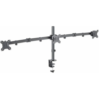 Manhattan 461658 Desk Mount for LCD Monitor, Display, Monitor - Black - Height Adjustable - 3 Display(s) Supported - 13" to 27" Screen Support - 46.30 lb (21000 g) Load Capacity - 75 x 75, 100 x 100 - VESA Mount Compatible - Steel, Cast Metal th Center Mount and Double-Lin k Swing Arms Support