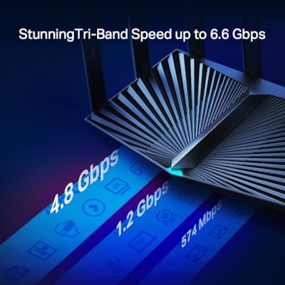 TP-Link Archer AX90 Wi-Fi 6 IEEE 802.11ax Ethernet Wireless Router - 2.40 GHz ISM Band - 5 GHz UNII Band - 8 x Antenna(8 x External) - 825 MB/s Wireless Speed - 3 x Network Port - 2 x Broadband Port - USB - 2.5 Gigabit Ethernet - VPN Supported - Desktop 6WRLS 