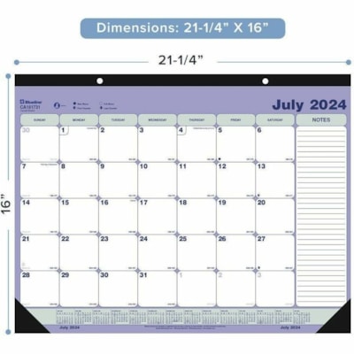 Blueline Academic Monthly Desk Pad - Academic - Monthly - 1 Year - July 2024 to July 2025 - 1 Month Single Page Layout - Desk Pad - Pressboard - Tear-off, Reinforced Corner - 1 Each  