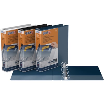 QuickFit - Reliure à anneaux - 1 1/2 po (38,10 mm) Capcité du classeur - format lettre - format 8 1/2 po (215,90 mm) x 11 po (279,40 mm) - Fastener(s) : Anneau en D - Pocket(s) : 2, Avant, Dos - Polypropylène - Marine - Recyclé - Sans PVC, Résistant au transfert d'en BAGUE ANGLE-D 