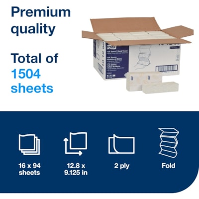TORK - Essuie-tout Xpress - 2 Pli - Enchevêtré - largeur de 9,13 po (231,78 mm) x longueur de 12,80 po (325,12 mm) - Blanc - Pâte vierge, Fibre vierge - 94 / emballage 94 PER PACK 16 PER CARTON 