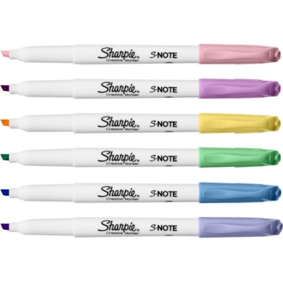 Sharpie S-Note Art Marker - Broad Chisel Marker Point - Papaya, Raspberry, Lemonade, Sea Green, Periwinkle, Grape Ink - 6 / Pack  