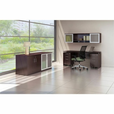 Safco - Étagère de bureau Medina, moka, 63 po x 15 po x 18 1/4 po - 2 Porte(s) - 4 Étagère(s) - Biseauté Bord - Tissu: Panneau de fibres à densité moyenne (MDF), Stratifié - Finition: Moka MOKA 