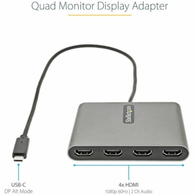StarTech.com USB C to Quad HDMI Adapter, USB-C to 4x HDMI Monitor Converter for Windows (no support for macOS/ChromeOS/Linux) - TAA - Windows only; No support for macOS, ChromeOS or Linux - Works w/ Windows X86/X64/ARM (Intel, AMD, Snapdragon X Copilot+ PC) - Connect your USB-C computer to 4x HDMI m  CABL 