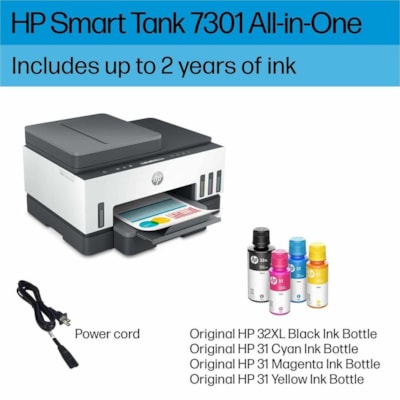 HP Smart Tank 7301 All-in-One Printer-Multifunction printer-color-ink-jet-refillable-Copier/Scanner-4800x1200 dpi Print-Automatic Duplex Print-5000 Pages-250 sheets Input-Color Flatbed Scanner-1200 dpi Optical Scan-Wireless LAN - Copier/Printer/Scanner - 4800 x 1200 dpi Print - Automatic Duplex Prin /Canada 