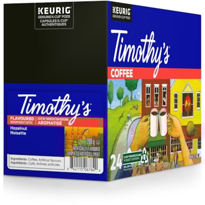 Timothy's K-Cup Hazelnut Flavoured Medium Roast Coffee - Compatible with Keurig K-Cup Brewer - Medium - Per Pod - 24 / Box  