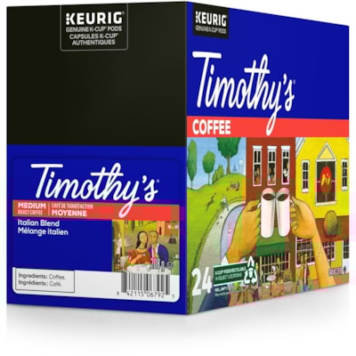 Timothy's K-Cup Italian Blend Medium Roast Coffee - Compatible with Keurig K-Cup Brewer - Medium - Per Pod - 24 / Box  