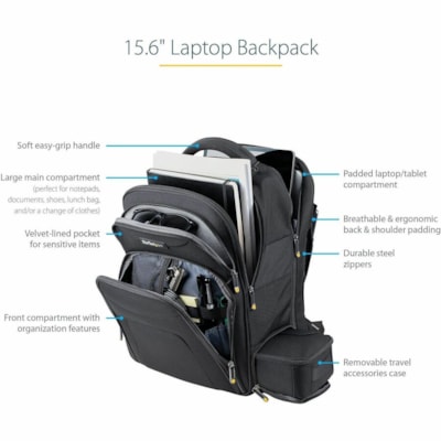 StarTech.com 15.6" Laptop Backpack w/ Removable Accessory Case, Professional IT Tech Backpack for Work/Travel/Commute, Nylon Computer Bag - 15.6in laptop backpack for work with padded compartments for notebook & tablet - Removable accessories case is stored in separate section at bottom of bag - Erg  CASE 