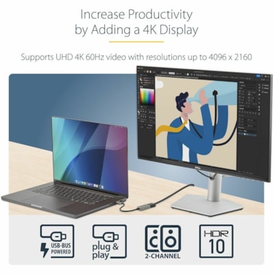 StarTech.com USB C to HDMI Adapter Dongle, 4K 60Hz, HDR10, USB-C to HDMI 2.0b Converter, USB Type-C DP Alt Mode to HDMI Monitor/Display - USB C to HDMI video adapter dongle w/ HDR10 - 4K 60Hz (3840x2160)/1080p/HBR3/18Gbps/2ch Audio/HDCP 2.2 - USB Type-C to HDMI adapter w/ EMI shielding - USB-C to HD HDR10 