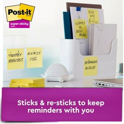Post-it® Super Sticky Dispenser Notes - Canary Yellow - 3" (76.20 mm) Flag/Note Width x 3" (76.20 mm) Flag/Note Length - Square - Canary Yellow - Paper - Pop-up, Recyclable, Adhesive - 18 / Pack 90 SHEETS/PAD CABINET PACK 