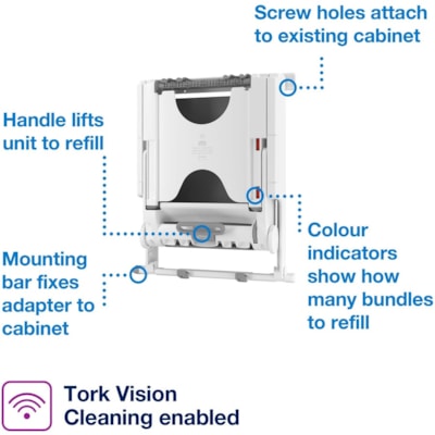 TORK - Distributeur de serviettes en papier PeakServe - Dispenser Blanc Enchevêtré, Pli zig zag - hauteur de 17,72 po (450,09 mm) x largeur de 14,37 po (365 mm) x profondeur de 3,80 po (96,52 mm) - Plastique - Résistant aux déchirures, Rechargeable - 1 emballage CAB TOWEL ADAPTER ABS WHITE DISPENSER