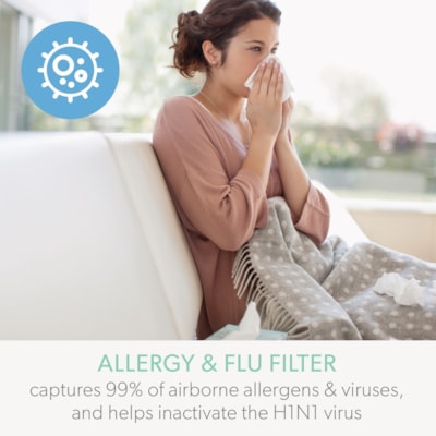 TruSens DuPont Allergy & Flu Anti-viral True HEPA Filter for TruSens Medium Air Purifier - HEPA/Activated Carbon - For Air Purifier - Remove Airborne Particles, Remove Allergens, Remove Virus - 100% Particle Removal Efficiency - 0.01 mil (0 mm) Particles - Carbon - 1 ALLERGY/FLU TRUE HEPA FOR TRUSENS Z2000/Z2500