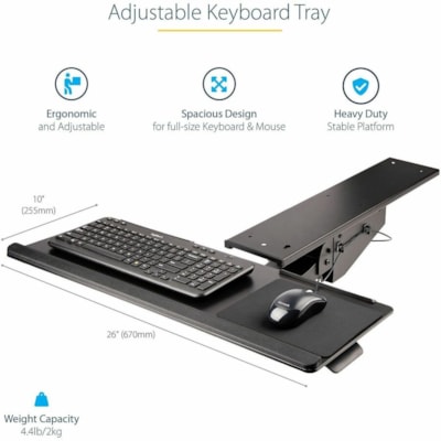 StarTech.com - Plateau pour clavier/souris KBTRAYADJ2 - hauteur de 5,7 po (144,78 mm) x largeur de 28 po (711,20 mm) - Noir - Acier  BOPT 
