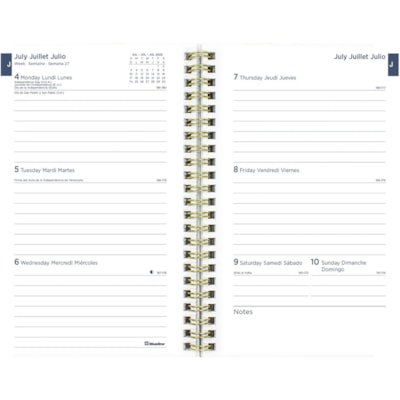 Blueline Essential Planner - Academic - Weekly, Monthly - 13 Month - July to July - Twin Wire - Navy, Gold - Foil - Translucent Cover - 8" (203.20 mm) Height x 5" (127 mm) Width - Bilingual, Monthly Planner, Ruled Planning Space, Reminder Section, Notes Area, Periodic Table, Multiplication Table, Me  