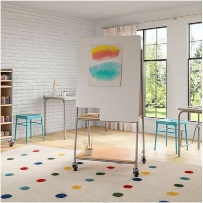 Safco Learn 30"x 64" Mobile Whiteboard - 30" (762 mm) Width x 40" (1016 mm) Height - Light Gray Steel Frame - Floor Standing - Portable, Locking Casters - Assembly Required - 1 / Unit GREY 