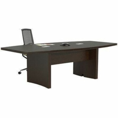 Safco Aberdeen 96" Boat-Shaped Conference Table, Mocha - Material: Medium Density Fiberboard (MDF), Laminate, Wood - Finish: Mocha, Laminate - Durable, Cable Management, Grommet, Modesty Panel, Abrasion Resistant, Stain Resistant - For Conference Table MAYLINE GROUP MOCHA