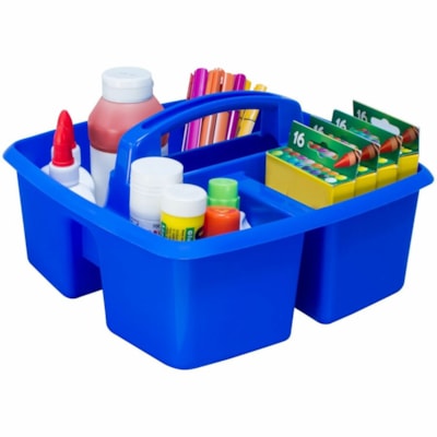 Storex Small Caddy, Blue - 3 Compartment(s) - Compartment Size : 8" (203.20 mm) x 3.50" (88.90 mm) x 3.75" (95.25 mm) - 9.2" (233.68 mm) Height x 9.2" (233.68 mm) Width x 5.2" (132.08 mm) Depth - Handle, Washable, Dishwasher Safe - Blue - Plastic - 6 Pack BLUE 