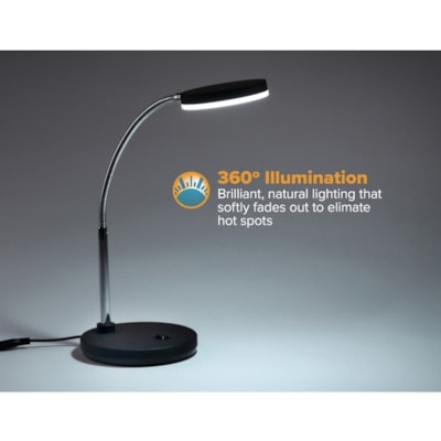 Bostitch Metal Gooseneck Desk Lamp, Black - LED Bulb - Polished Metal - Gooseneck, Flicker-free, Glare-free Light, Adjustable Head, Flexible Neck, Adjustable Brightness, Eco-friendly - Metal - Desk Mountable, Table Top - Black - for Desk, Table, Home, Office OFFICE LED LIGHT WITH CLAMP POLISHED METAL FINISH & BLACK