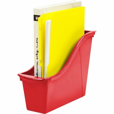 Storex Small Book Bin, Red - Sturdy, Handle - Red RED 