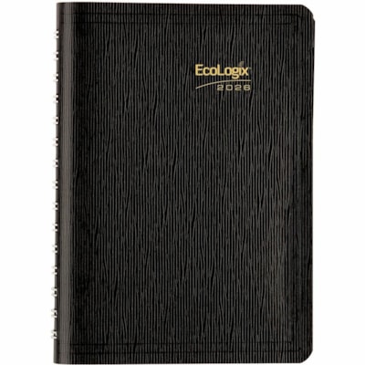 Blueline 2026 EcoLogix 12-Month Daily Planner - January to December - 8" x 5" - Black - Bilingual - Daily, Monthly - 12 Month - January 2026 to December 2026 - 7:00 AM to 7:30 PM - Half-hourly, Monday - Sunday - 1 Day Single Page Layout - 5" (127 mm) x 8" (203.20 mm) Sheet Size - Twin Wire - Black -  