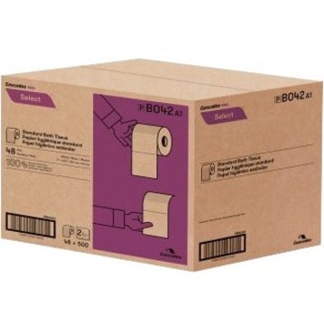 Cascades PRO Select Bathroom Tissue - 2 Ply - 4" (101.60 mm) Width x 3.20" (81.28 mm) Length - 500 Sheets/Roll - 4.25" (107.95 mm) Roll Diameter - 1.64" (41.66 mm) Core - White - Fiber - 48 / Pack 500 SHEETS  2 PLY  4 X 3.2 CASCADES PRO SELECT