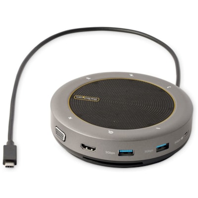 StarTech.com USB-C Speakerphone Docking Station, Mini Portable Conference Speaker/Audio Dock, VGA/4K HDMI, USB Hub, Teams/Zoom/Softphone - USB-C speakerphone mini dock; HDMI 4K 60Hz/1080p VGA video - 2x USB-A 3.2/3.1 5Gbps Hub - USB Type-C power/5Gbps data port/100W PD Pass-Through - 22in (56cm) wra  PERP 