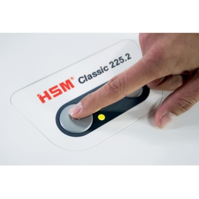 HSM Classic 225.2 Paper Shredder - Continuous Shredder - Cross Cut - 12 Per Pass - for shredding Paper - P-6 - 5.40 in/s (137.16 mm/s) - 11.8" (299.72 mm) Throat - 1.40 kW - White  TYPE II LVL 6 10 SHTS CROSSCUT SHRED SIZE .79MM X 4.8MM 31GAL