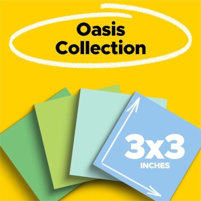 Post-it® - Notes super collantes recyclées - 70 - largeur de drapeau/note 3 po (76,20 mm) x longueur de drapeau/note 3 po (76,20 mm) - Carré - 70 Feuilles par bloc - Non ligné - Papier - Adhésif - Recyclé - 24 / emballage 3 IN X 3 IN  OASIS COLLECTIONS 24 PADS  70 SHEETS/PAD