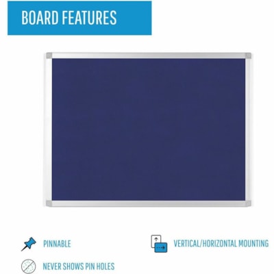 Merangue Ayda Fabric Bulletin Board - 18" x 24" - 18" (457.20 mm) Board Height x 24" (609.60 mm) Board Width - Blue Felt, Fabric Surface - Self-healing, Durable, Resilient - Aluminum Frame Each BOARD SIZE: 18" X 24" ALUMINUM FRAME