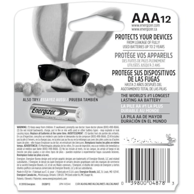 Energizer MAX Alkaline AAA Batteries, 12 Pack - For Multipurpose, Digital Camera, Toy - AAA - 12 / Pack ALKALINE  1.5 VOLT MERCURY FREE 99.8%