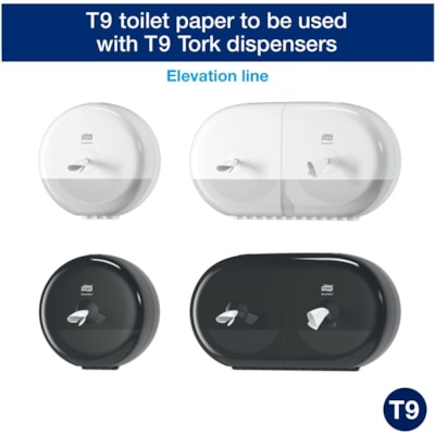 TORK SmartOne Mini Toilet Paper Roll White with Gray Leaf T9 - 2 Ply7.09" (180.01 mm) Length - 5.87" (149 mm) Roll Diameter - White, Gray - Virgin Pulp, Fiber - 620 / Pack PAPER 11.6MX13.4CM 2 PLY WHITE 