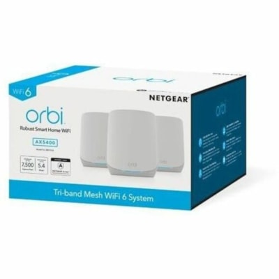 Netgear Orbi RBK763S Wi-Fi 6 IEEE 802.11ax Ethernet Wireless Router - Tri Band - 2.40 GHz ISM Band - 5 GHz UNII Band - 4 x Antenna(4 x Internal) - 691.20 MB/s Wireless Speed - 3 x Network Port - 1 x Broadband Port - Gigabit Ethernet - Desktop  WRLS 