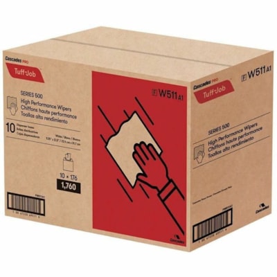 Cascades PRO High Performance Spunlace Wipers, Multifold Pop-up - 1 Ply - Multifold - White - Polypropylene, Fiber, Wood Pulp, Paper - 176 / Box TUFF-JOB S500 WHITE POP-UP BOX 9.25" X 12.5"