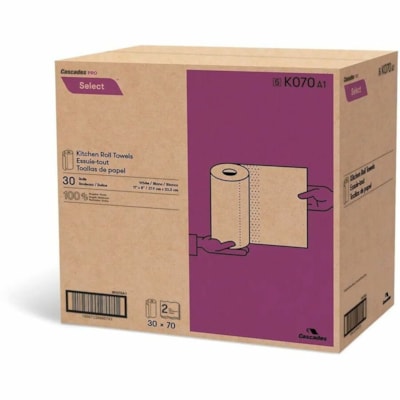 Cascades PRO Kitchen Roll Towel - 2 Ply - 70 Sheets/Roll - White - Fiber, Paper - 30 / Case 2 PLY  WHITE  30/CTN 100% RECYCLED  11" X 8" SHEET