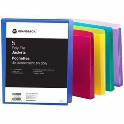 Grand & Toy Letter File Jacket - 8 1/2" (215.90 mm) x 11" (279.40 mm) - 1" (25.40 mm) Expansion - Blue, Magenta, Yellow, Green, Purple - 5 / Unit COLOURS 5PK 