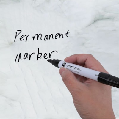 Grand & Toy Metal Can Permanent Markers, Black, Bullet Tip, 10/BX - Bullet Marker Point - Black Ink - White Barrel - 10 / Box QUICK DRYING INK  WATERPROOF 
