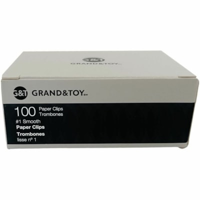 Grand & Toy Paper Clip - No. 1 - 1.18" (30 mm) Length - for Paper - Smooth, Corrosion Resistant - Silver - Galvanized Steel - 10/Box - 1000 / Pack  
