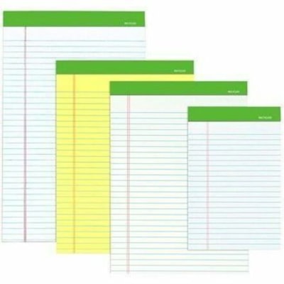 Grand & Toy Recycled Ruled Writing Pads, White, 8 1/2" x 11 3/4" , 6/PK - 50 Sheets - Ruled Margin - 8 1/2" (215.90 mm) x 11 3/4" (298.45 mm) Sheet Size - White Paper - Perforated, Durable, Sturdy - Recycled - 6 / Pack PERF WHITE WIDE  6/PK 