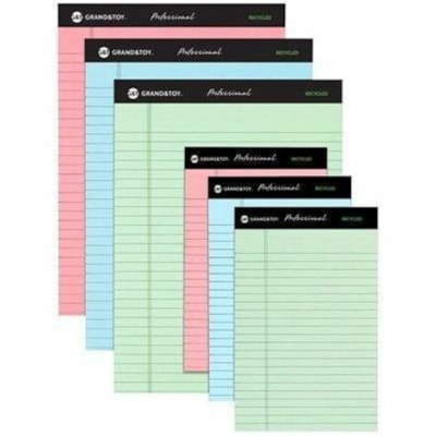 Grand & Toy - Blocs-notes professionnels recyclés couleurs variées, 8 1/5 po x 11 3/4 po, emb. - 50 Feuilles - Couture double - Margin Reglure large - 15 lb (6803,89 g) Poids de Base - format légal - format 8 1/2 po (215,90 mm) x 11 3/4 po (298,45 mm) - Paper Rose, Orchid&eacute PERF WIDE RULE  ASST  3/PK PINK  ORCHID AND BLUE